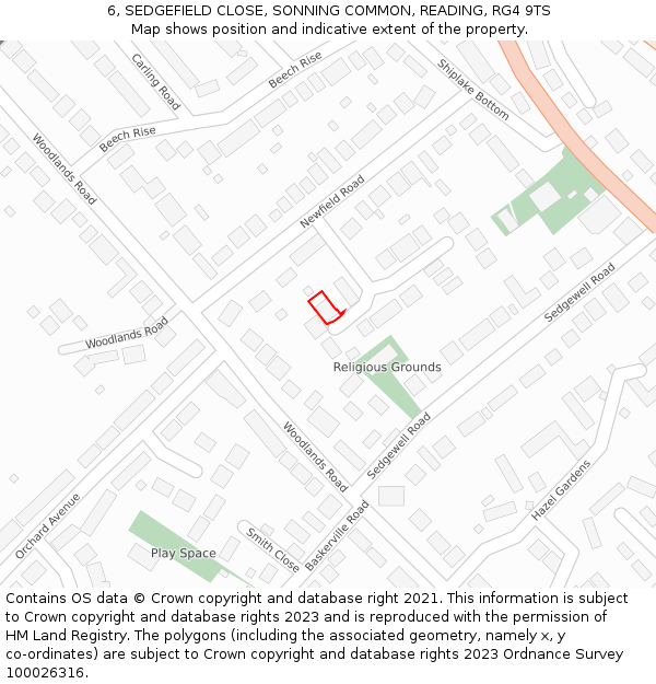 6, SEDGEFIELD CLOSE, SONNING COMMON, READING, RG4 9TS: Location map and indicative extent of plot