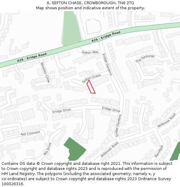 6, SEFTON CHASE, CROWBOROUGH, TN6 2TG: Location map and indicative extent of plot