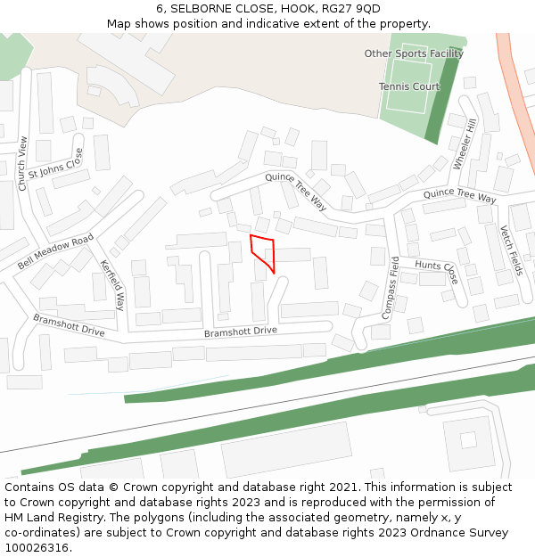 6, SELBORNE CLOSE, HOOK, RG27 9QD: Location map and indicative extent of plot