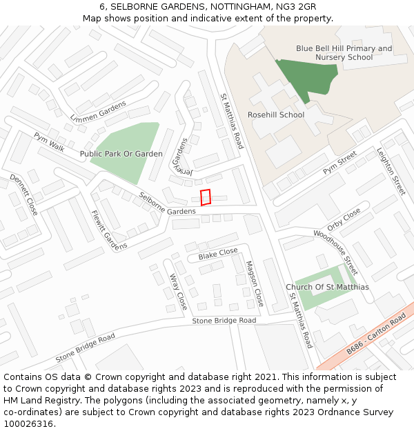 6, SELBORNE GARDENS, NOTTINGHAM, NG3 2GR: Location map and indicative extent of plot