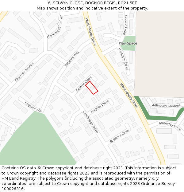 6, SELWYN CLOSE, BOGNOR REGIS, PO21 5RT: Location map and indicative extent of plot