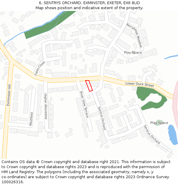 6, SENTRYS ORCHARD, EXMINSTER, EXETER, EX6 8UD: Location map and indicative extent of plot