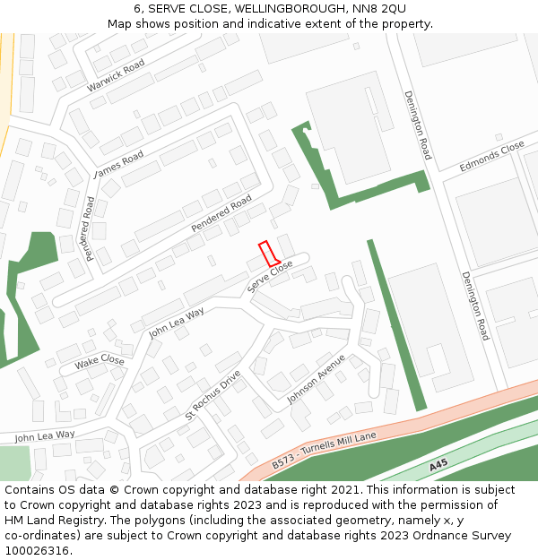 6, SERVE CLOSE, WELLINGBOROUGH, NN8 2QU: Location map and indicative extent of plot