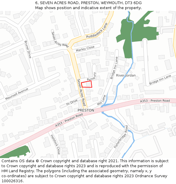 6, SEVEN ACRES ROAD, PRESTON, WEYMOUTH, DT3 6DG: Location map and indicative extent of plot