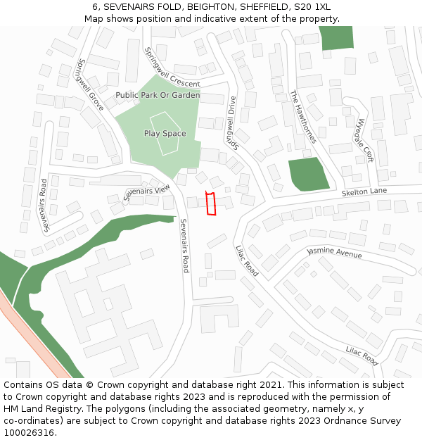 6, SEVENAIRS FOLD, BEIGHTON, SHEFFIELD, S20 1XL: Location map and indicative extent of plot