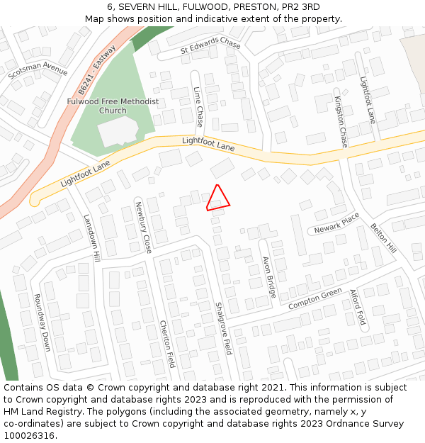 6, SEVERN HILL, FULWOOD, PRESTON, PR2 3RD: Location map and indicative extent of plot