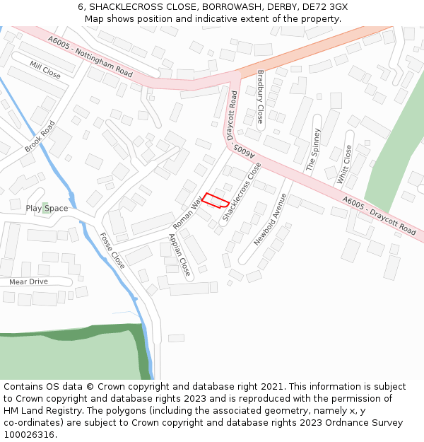 6, SHACKLECROSS CLOSE, BORROWASH, DERBY, DE72 3GX: Location map and indicative extent of plot