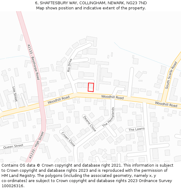 6, SHAFTESBURY WAY, COLLINGHAM, NEWARK, NG23 7ND: Location map and indicative extent of plot