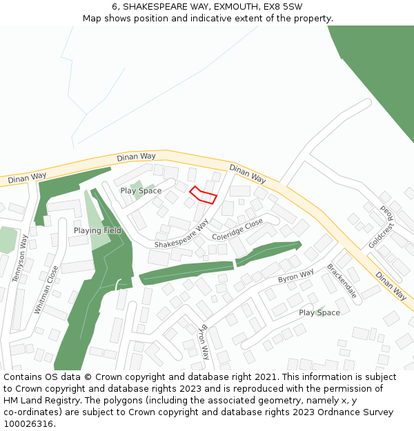6, SHAKESPEARE WAY, EXMOUTH, EX8 5SW: Location map and indicative extent of plot