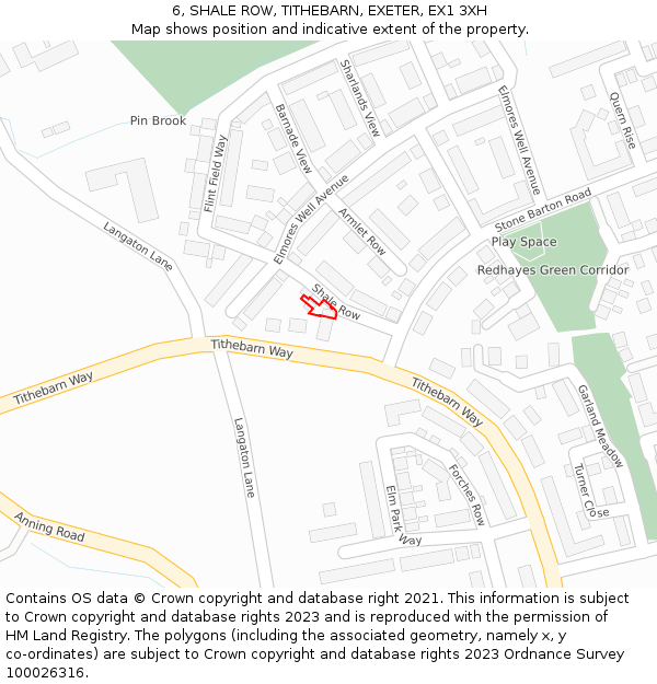 6, SHALE ROW, TITHEBARN, EXETER, EX1 3XH: Location map and indicative extent of plot