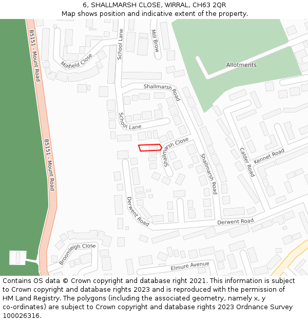 6, SHALLMARSH CLOSE, WIRRAL, CH63 2QR: Location map and indicative extent of plot