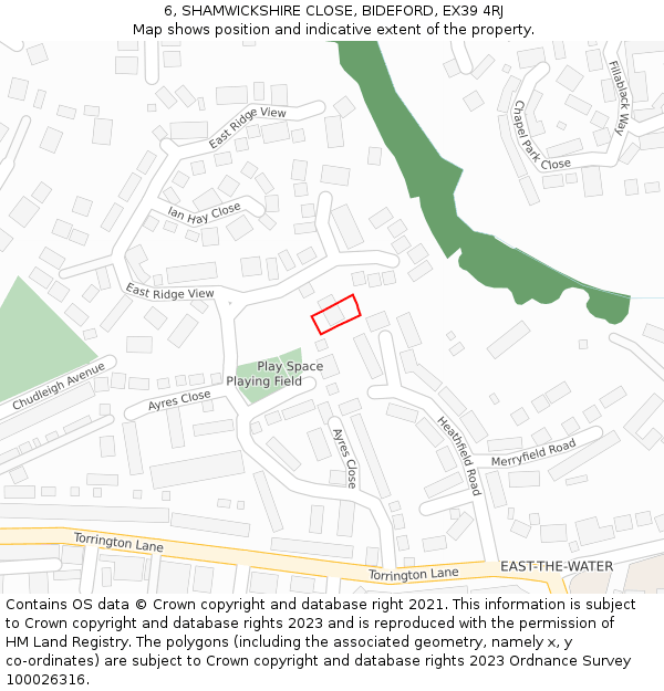 6, SHAMWICKSHIRE CLOSE, BIDEFORD, EX39 4RJ: Location map and indicative extent of plot