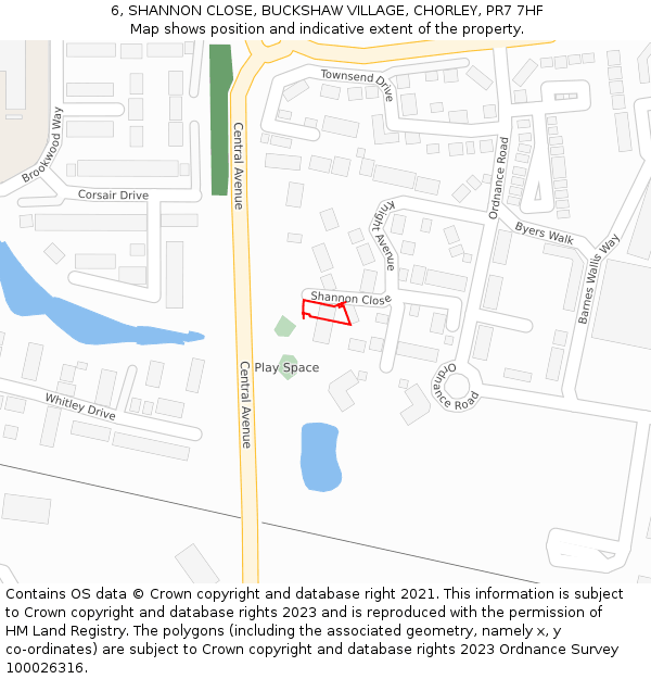 6, SHANNON CLOSE, BUCKSHAW VILLAGE, CHORLEY, PR7 7HF: Location map and indicative extent of plot