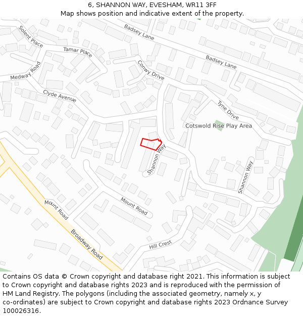 6, SHANNON WAY, EVESHAM, WR11 3FF: Location map and indicative extent of plot