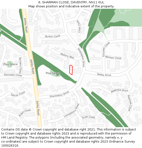 6, SHARMAN CLOSE, DAVENTRY, NN11 0UL: Location map and indicative extent of plot