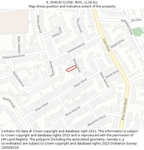 6, SHAUN CLOSE, RHYL, LL18 4LL: Location map and indicative extent of plot