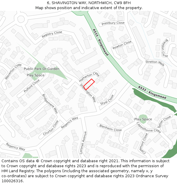 6, SHAVINGTON WAY, NORTHWICH, CW9 8FH: Location map and indicative extent of plot