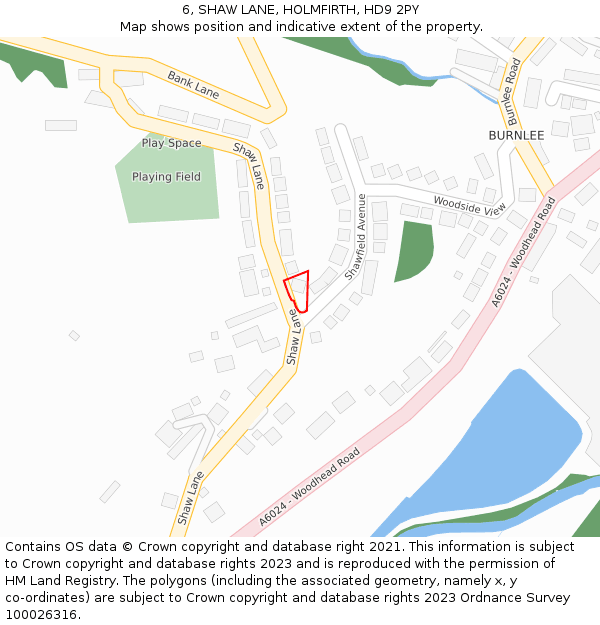 6, SHAW LANE, HOLMFIRTH, HD9 2PY: Location map and indicative extent of plot