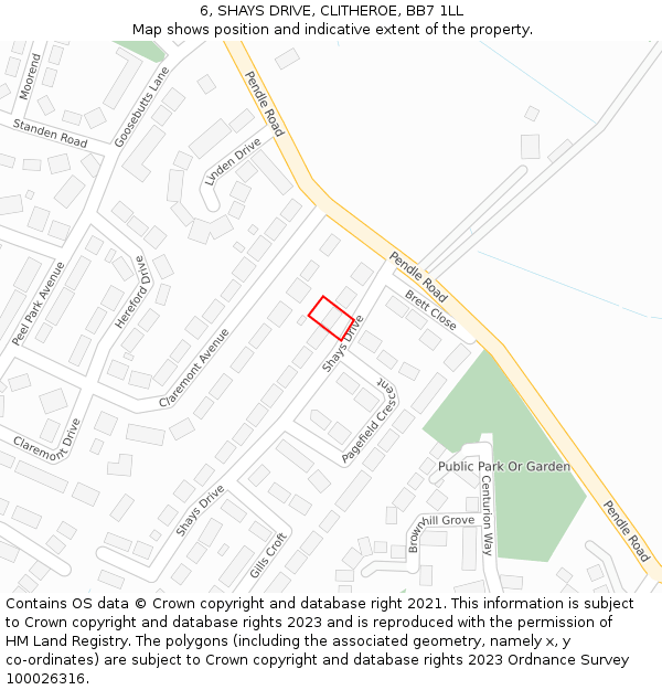 6, SHAYS DRIVE, CLITHEROE, BB7 1LL: Location map and indicative extent of plot