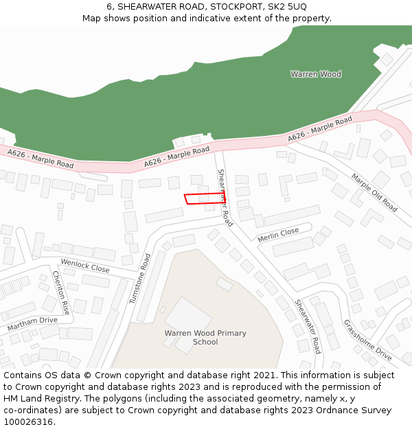 6, SHEARWATER ROAD, STOCKPORT, SK2 5UQ: Location map and indicative extent of plot