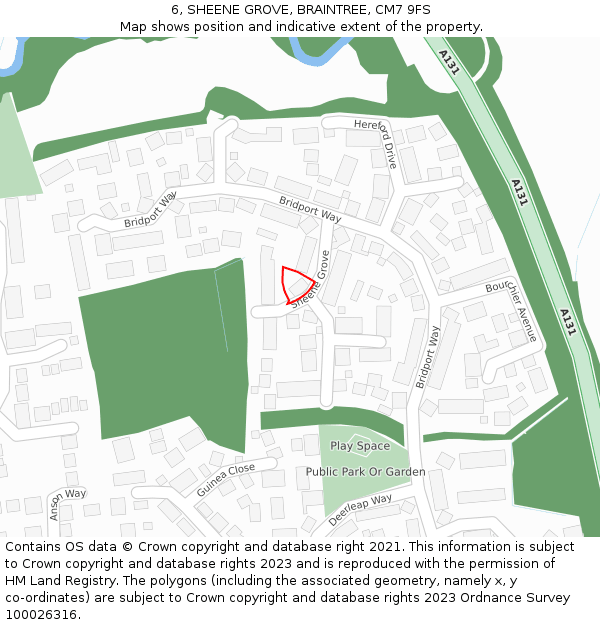 6, SHEENE GROVE, BRAINTREE, CM7 9FS: Location map and indicative extent of plot