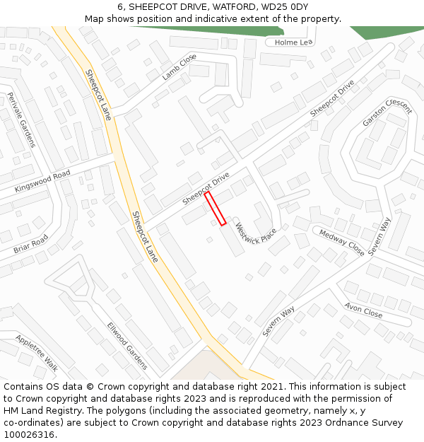 6, SHEEPCOT DRIVE, WATFORD, WD25 0DY: Location map and indicative extent of plot