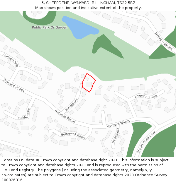 6, SHEEPDENE, WYNYARD, BILLINGHAM, TS22 5RZ: Location map and indicative extent of plot