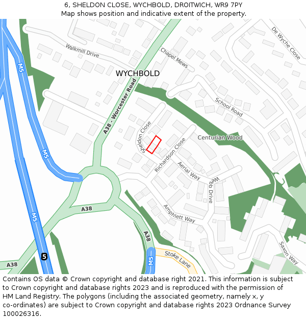 6, SHELDON CLOSE, WYCHBOLD, DROITWICH, WR9 7PY: Location map and indicative extent of plot