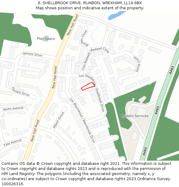 6, SHELLBROOK DRIVE, RUABON, WREXHAM, LL14 6BX: Location map and indicative extent of plot