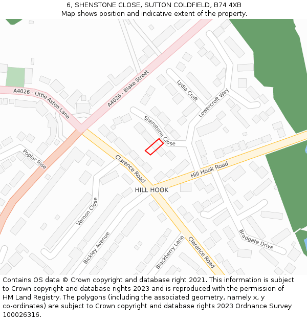 6, SHENSTONE CLOSE, SUTTON COLDFIELD, B74 4XB: Location map and indicative extent of plot