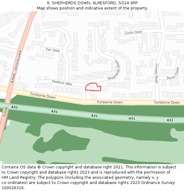 6, SHEPHERDS DOWN, ALRESFORD, SO24 9PP: Location map and indicative extent of plot