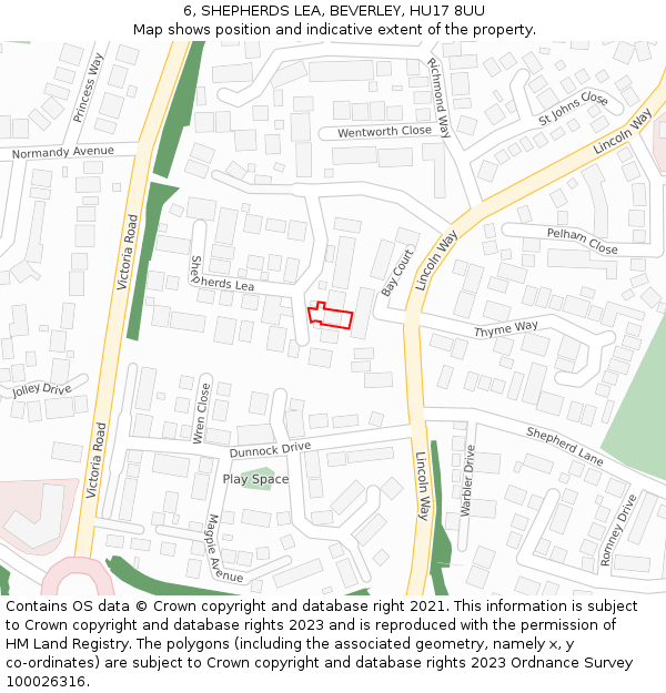 6, SHEPHERDS LEA, BEVERLEY, HU17 8UU: Location map and indicative extent of plot