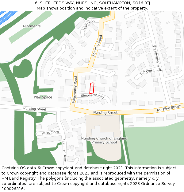 6, SHEPHERDS WAY, NURSLING, SOUTHAMPTON, SO16 0TJ: Location map and indicative extent of plot