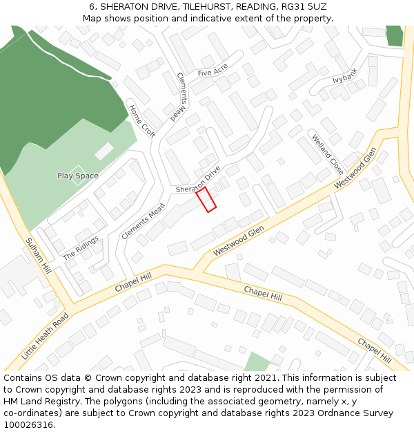 6, SHERATON DRIVE, TILEHURST, READING, RG31 5UZ: Location map and indicative extent of plot