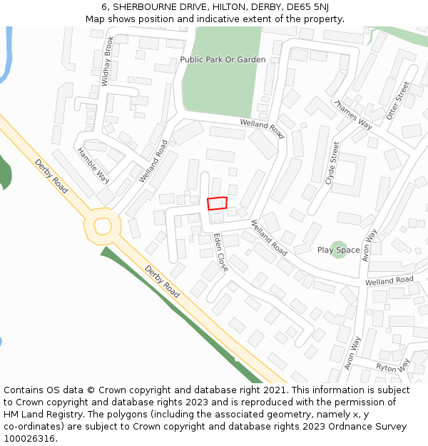 6, SHERBOURNE DRIVE, HILTON, DERBY, DE65 5NJ: Location map and indicative extent of plot