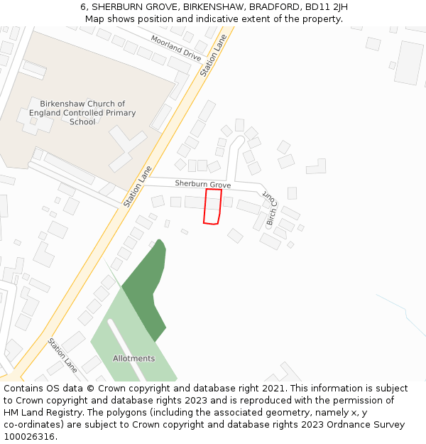 6, SHERBURN GROVE, BIRKENSHAW, BRADFORD, BD11 2JH: Location map and indicative extent of plot