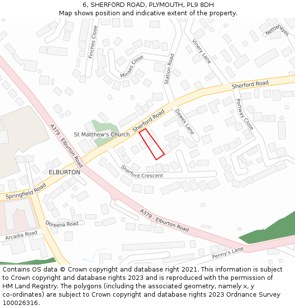 6, SHERFORD ROAD, PLYMOUTH, PL9 8DH: Location map and indicative extent of plot