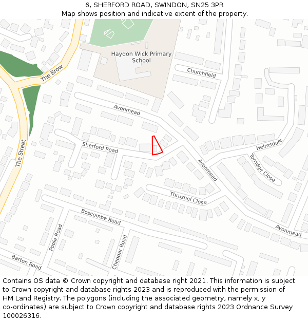 6, SHERFORD ROAD, SWINDON, SN25 3PR: Location map and indicative extent of plot