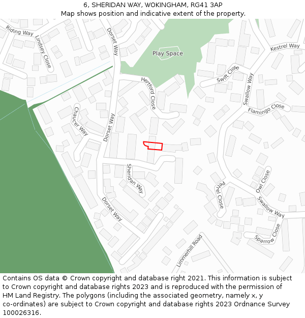 6, SHERIDAN WAY, WOKINGHAM, RG41 3AP: Location map and indicative extent of plot
