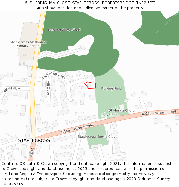 6, SHERINGHAM CLOSE, STAPLECROSS, ROBERTSBRIDGE, TN32 5PZ: Location map and indicative extent of plot