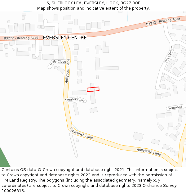 6, SHERLOCK LEA, EVERSLEY, HOOK, RG27 0QE: Location map and indicative extent of plot
