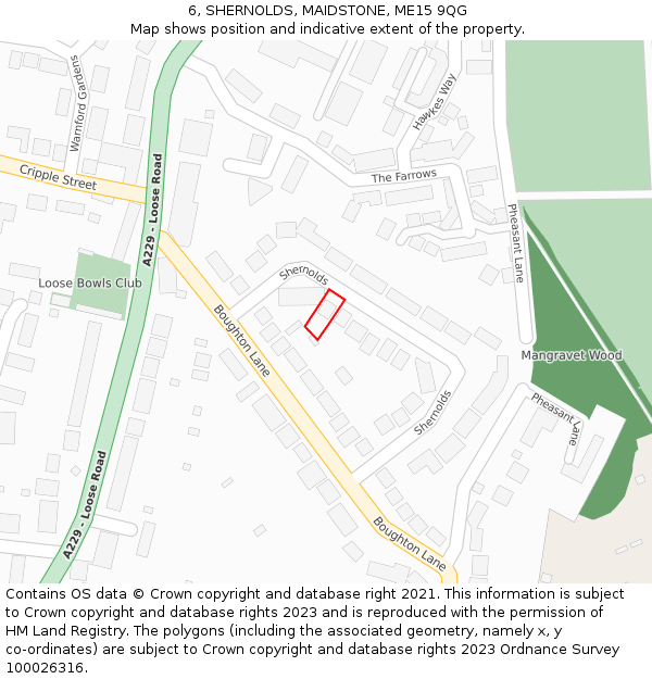 6, SHERNOLDS, MAIDSTONE, ME15 9QG: Location map and indicative extent of plot