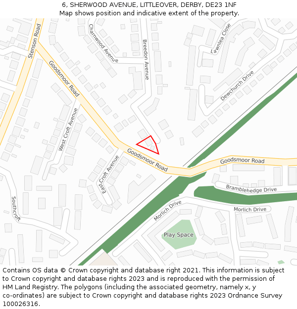 6, SHERWOOD AVENUE, LITTLEOVER, DERBY, DE23 1NF: Location map and indicative extent of plot