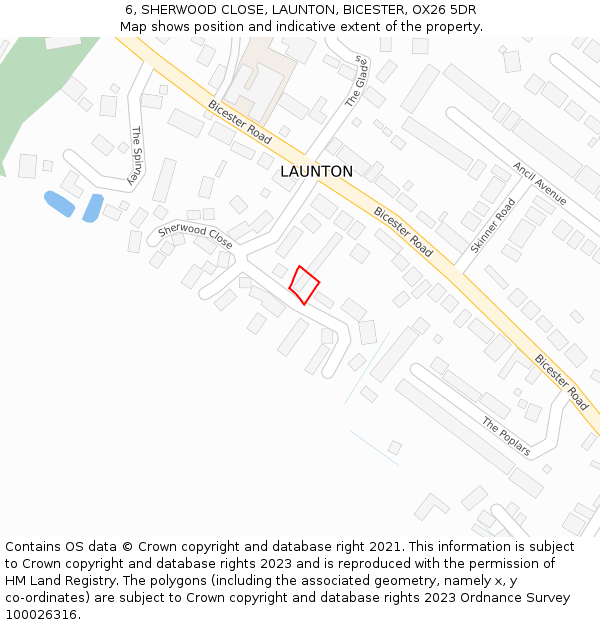 6, SHERWOOD CLOSE, LAUNTON, BICESTER, OX26 5DR: Location map and indicative extent of plot