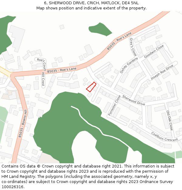 6, SHERWOOD DRIVE, CRICH, MATLOCK, DE4 5NL: Location map and indicative extent of plot