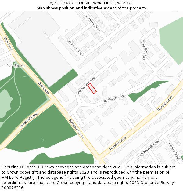 6, SHERWOOD DRIVE, WAKEFIELD, WF2 7QT: Location map and indicative extent of plot