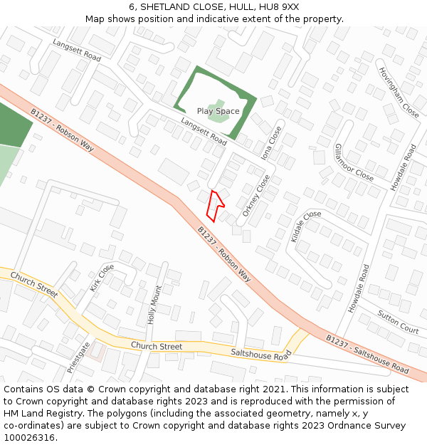 6, SHETLAND CLOSE, HULL, HU8 9XX: Location map and indicative extent of plot