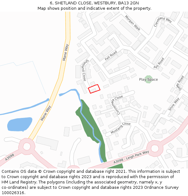 6, SHETLAND CLOSE, WESTBURY, BA13 2GN: Location map and indicative extent of plot