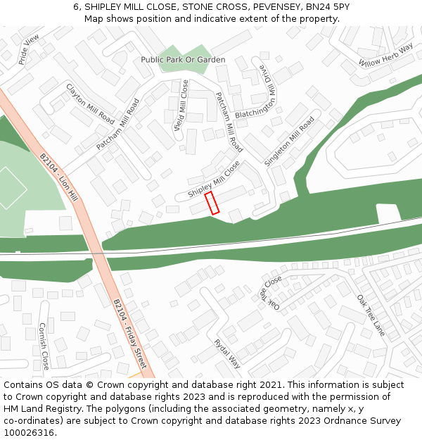 6, SHIPLEY MILL CLOSE, STONE CROSS, PEVENSEY, BN24 5PY: Location map and indicative extent of plot