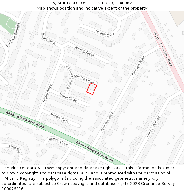 6, SHIPTON CLOSE, HEREFORD, HR4 0RZ: Location map and indicative extent of plot